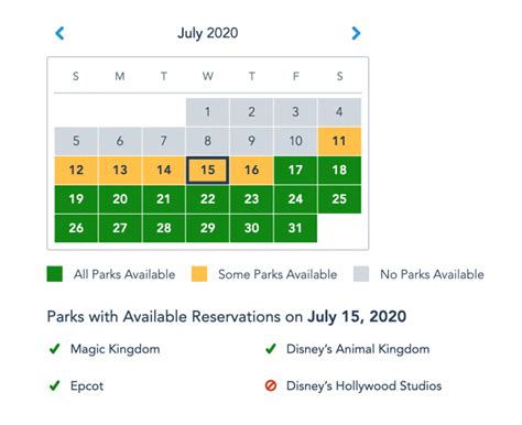 Disneyworld Park Reservation Calendar
